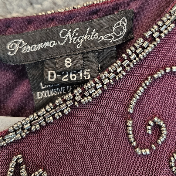 Pisarro Night Womens T Length Silver Beaded Gown Sz 8 Wine Color Chiffon Lined - Picture 6 of 15